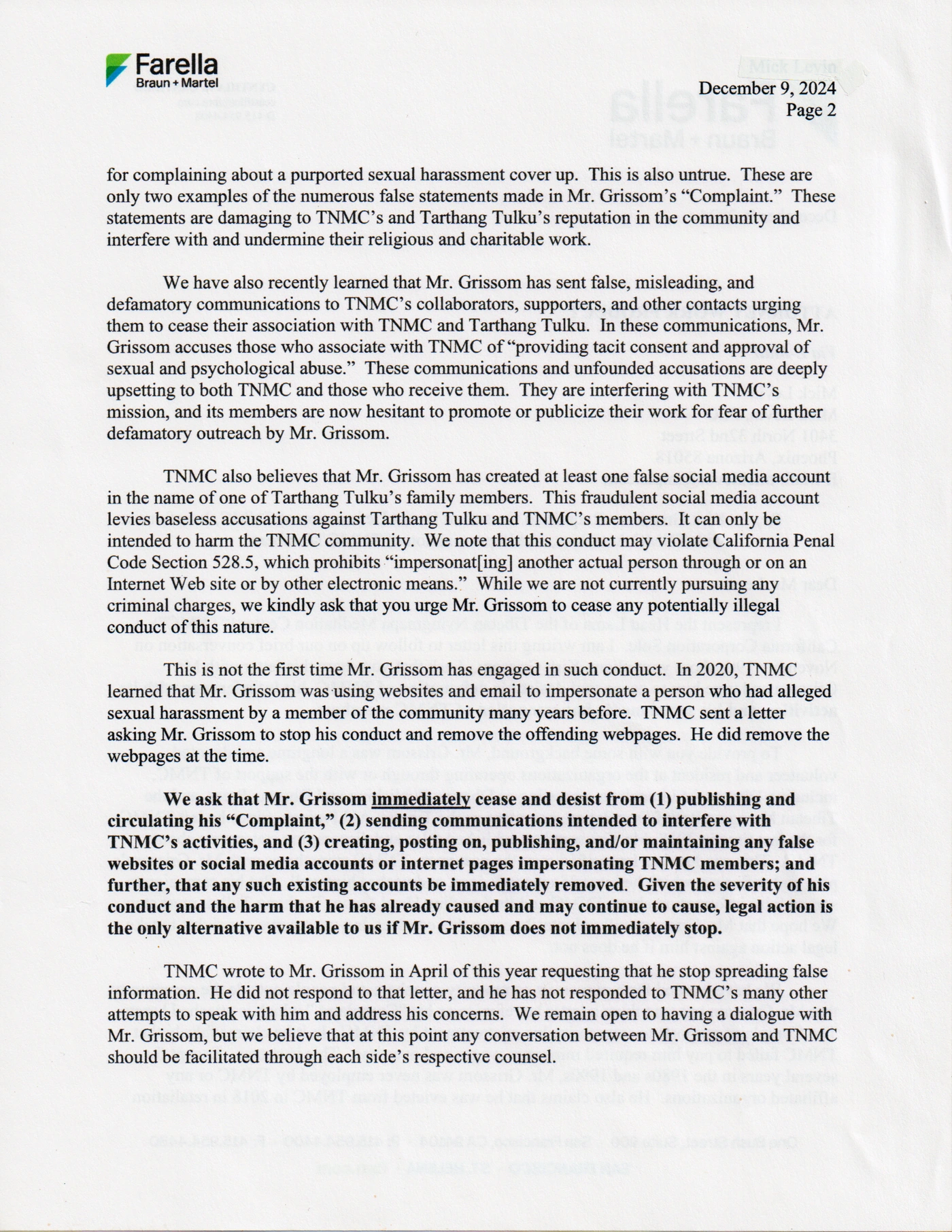 December 9, 2024 attorney letter, page 2